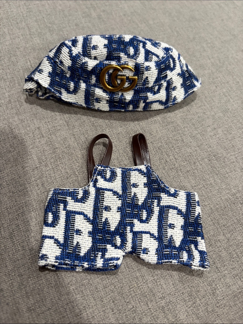 Labubu or Small Doll Blue & White Overalls Set